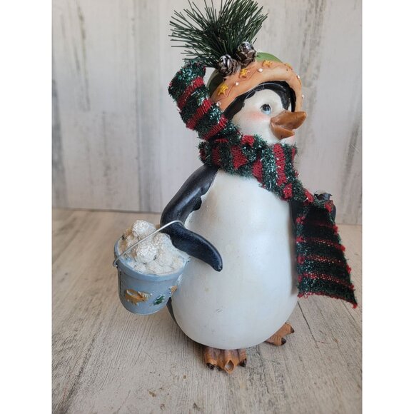 Penguin AS IS rustic snow ball pail Xmas home decor figure unique - Picture 2 of 9